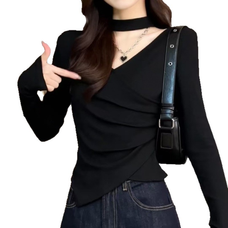 불규칙 패션 긴팔 티셔츠 여자 봄가을겨울 신상 디자인 감각 슬림핏 날씬해