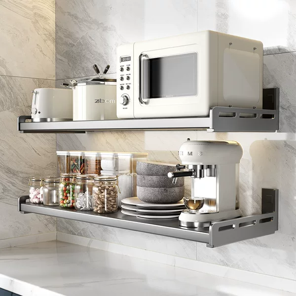 Kitchen Storage Rack Punch-free Wall-mounted Seasoning Wall-mounted Household Microwave Oven Rack Gun Ash Multifunctional Storage Rack