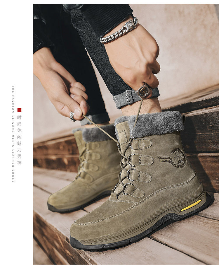 Giày bốt cổ cao nam da heo lót lông giữ ấm đế dày chống trượt — 618 kaki, 618 màu xám, 618 màu đen chi tiết 12