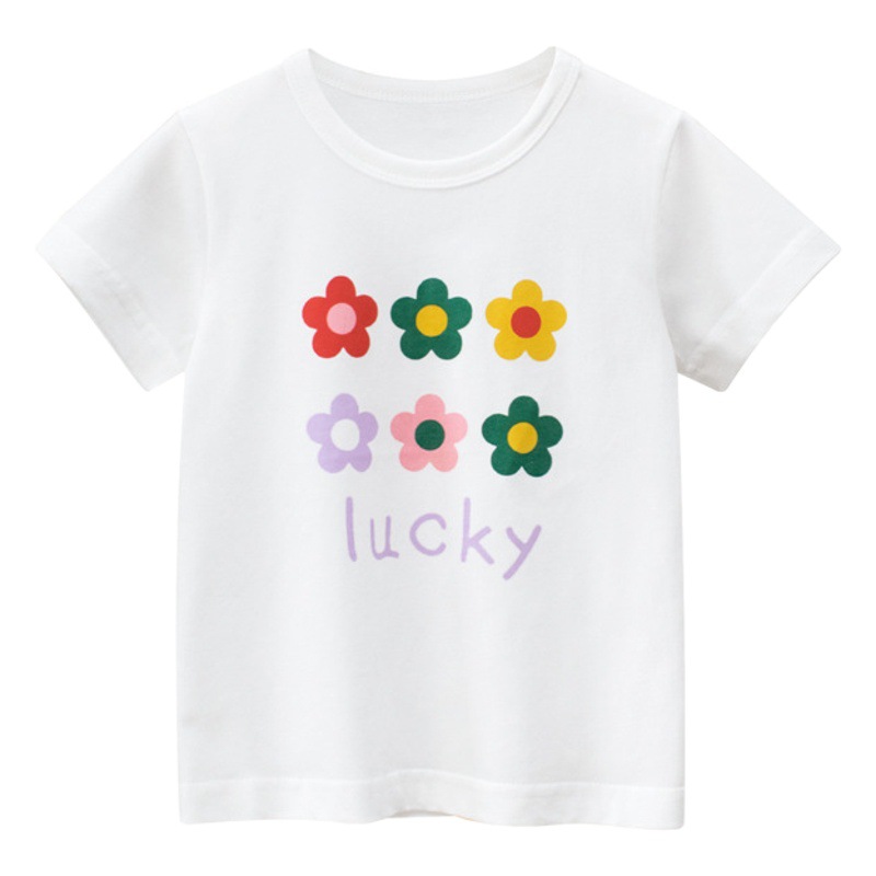 Ropa para niños camiseta de manga corta para niños ropa de verano para niñas ropa de bebé al por mayor 2024 flor impresa entrega superior de una pieza