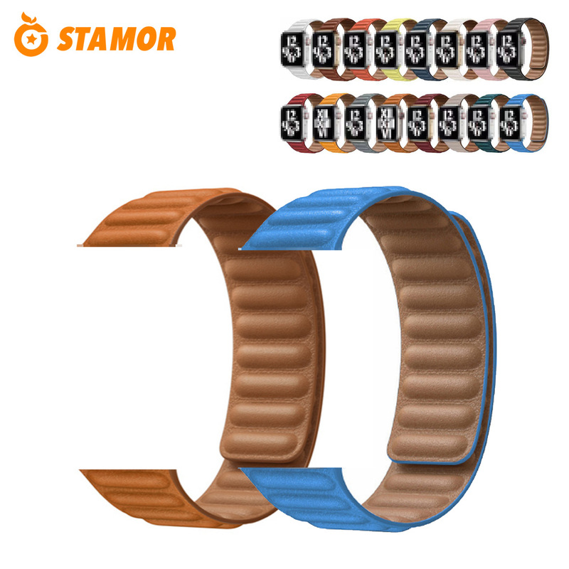 Suitable for Apple Watch Leather Straps, New iWatch 1-8 Generation Watch Leather Magnetic Loop Strap, Genuine Leather