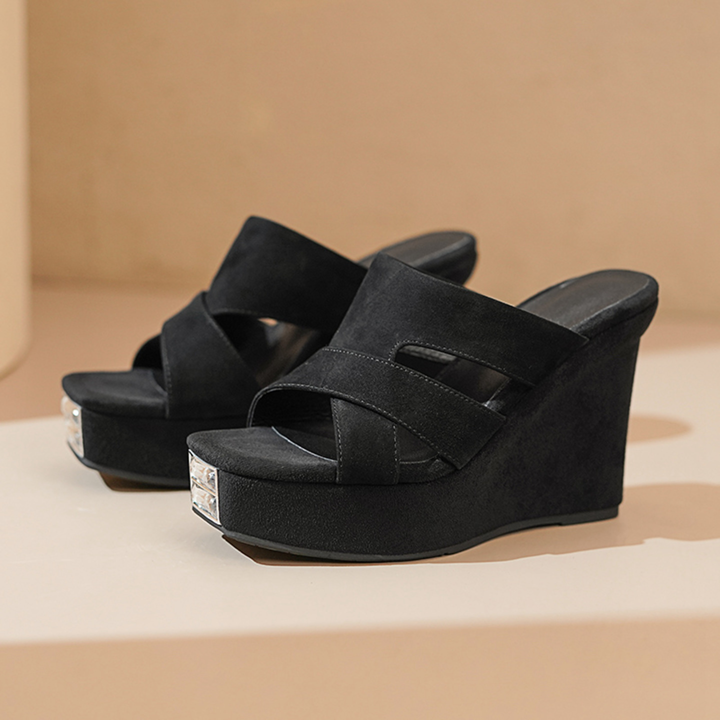 Sandal cao gót nữ hở mũi đế dày da bò gót 12 cm — Lời bài hát: Black (Sheep Flip)