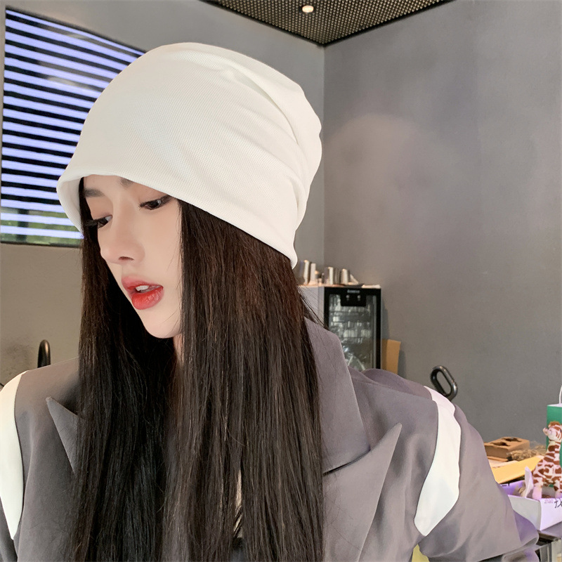 純色新款堆堆帽女秋冬季針織套頭帽小眾時尚冷帽月子帽保暖護耳潮