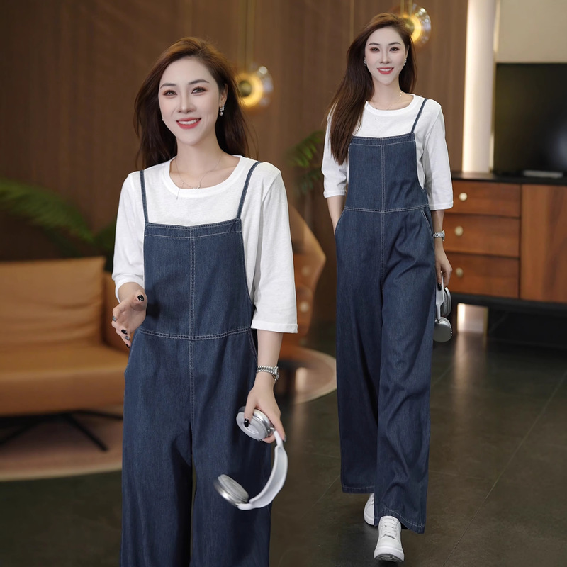 Fashionable Denim Overalls Set for Women 2026 Early Autumn New Stylish Slim-Fit T-Shirt Jumpsuit Casual Two-Piece Set Fashionable Denim Overalls Set for Women 2026 Early Autumn New Stylish Slim-Fit T-Shirt Jumpsuit Casual Two-Piece Set