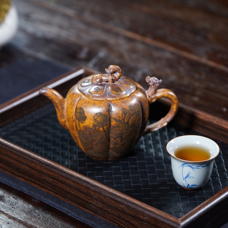 宜兴紫砂壶原矿高温段泥筋纹莲花名家手制茶壶茶具礼品批发代发|undefined