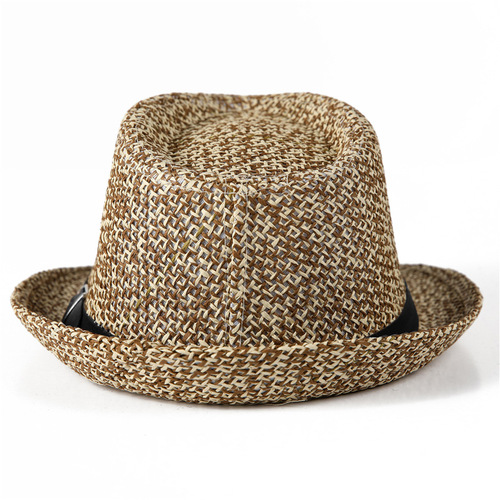 Wicker hats for men and women, middle-aged and elderly, fashionable sun hats, small formal hats, British retro jazz hats, gentleman hats, sun protection hats