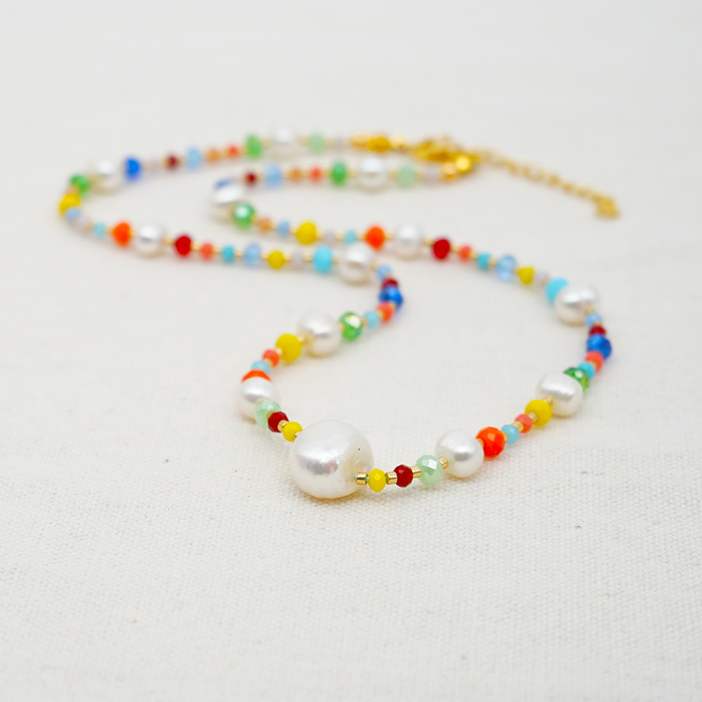 Natural Freshwater Pearl Simple Rainbow Rice Bead Ethnic Necklace display picture 5