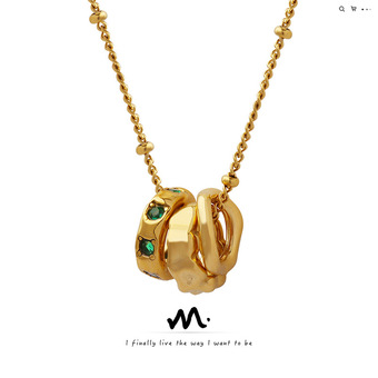 日韩ins风时尚OL钛钢吊坠镶嵌锆石潮流个性配饰百搭三环扣项链女