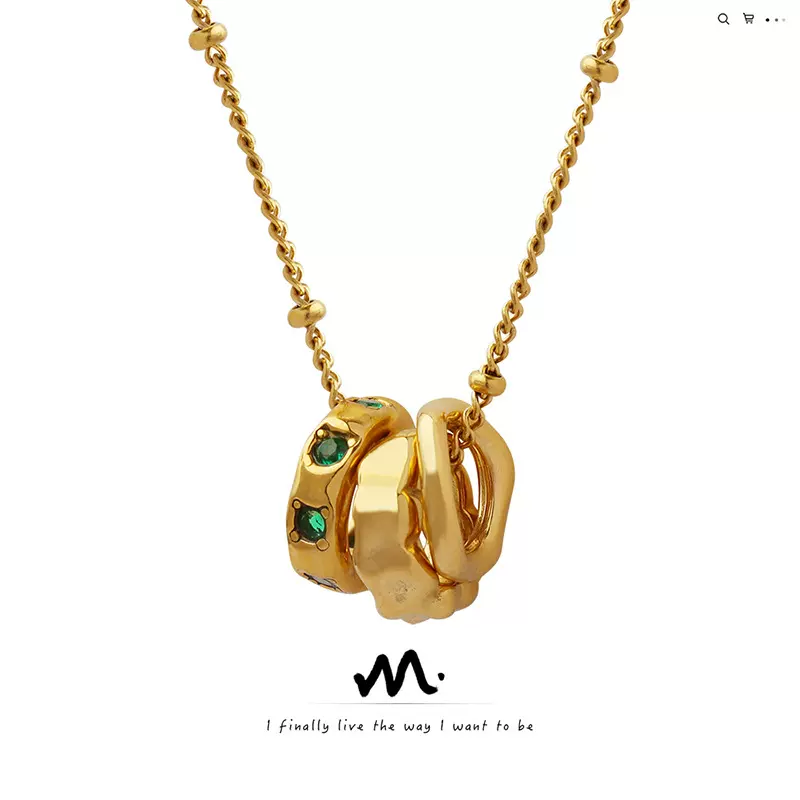 日韩ins风时尚OL钛钢吊坠镶嵌锆石潮流个性配饰百搭三环扣项链女