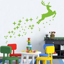 外贸荧光圣诞节麋鹿撒星星亮荧光墙贴卡通儿童房装饰壁画夜光墙贴