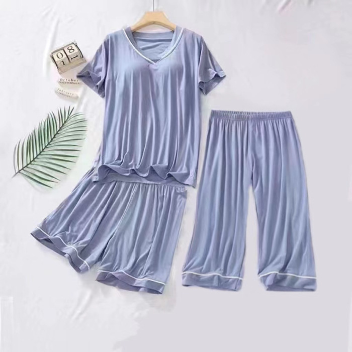 J-C 쓰리피스 브이넥-블루