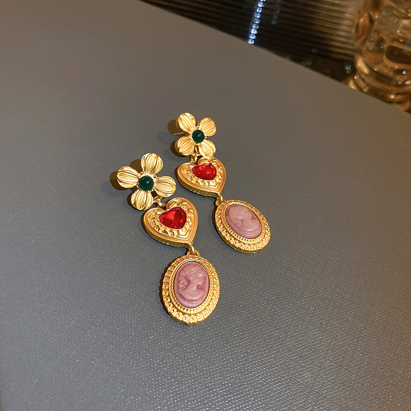 Medieval vintage diamantes geométricos oval pendientes collar ligero lujo nicho cadena clavícula juegos de joyería retro