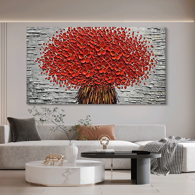 顺丰欧式立体发财树纯手绘油画红色鸿运当头客厅装饰画横版厚肌理