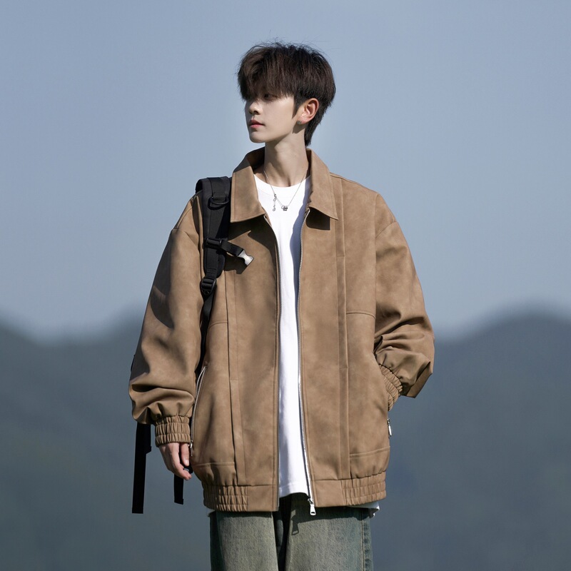 Tide students men's jacket spring and autumn 2025 new men's plus size American heavy lapel casual coat tide