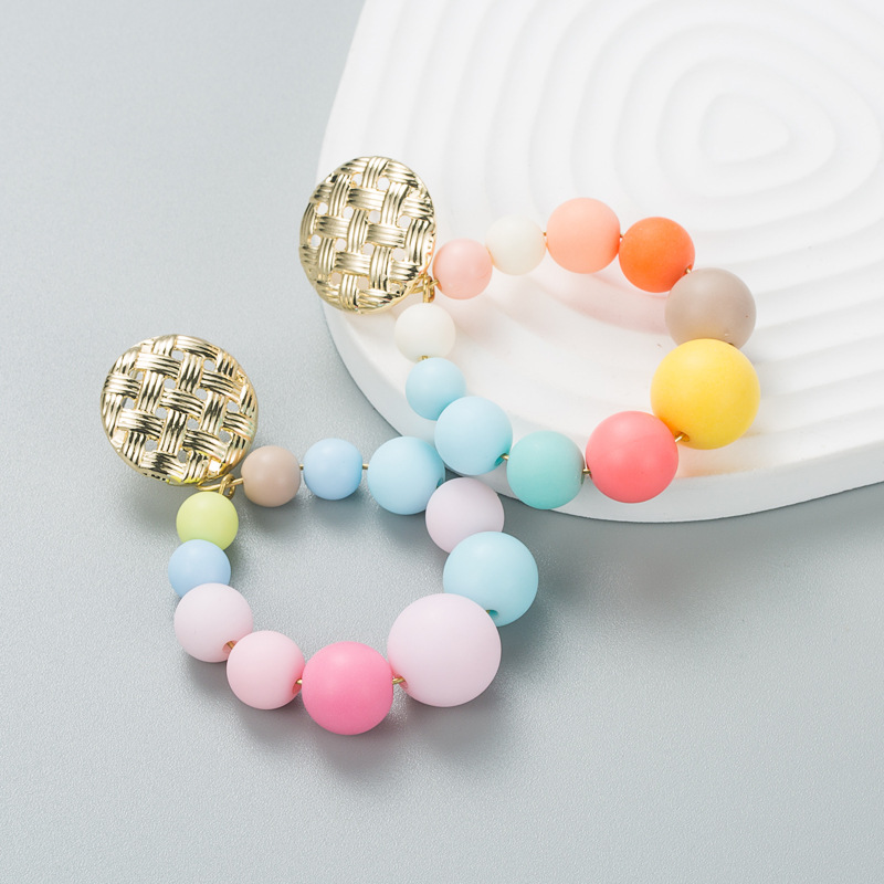 Fashion New Exaggerated Color Round Bead Alloy Earrings display picture 6
