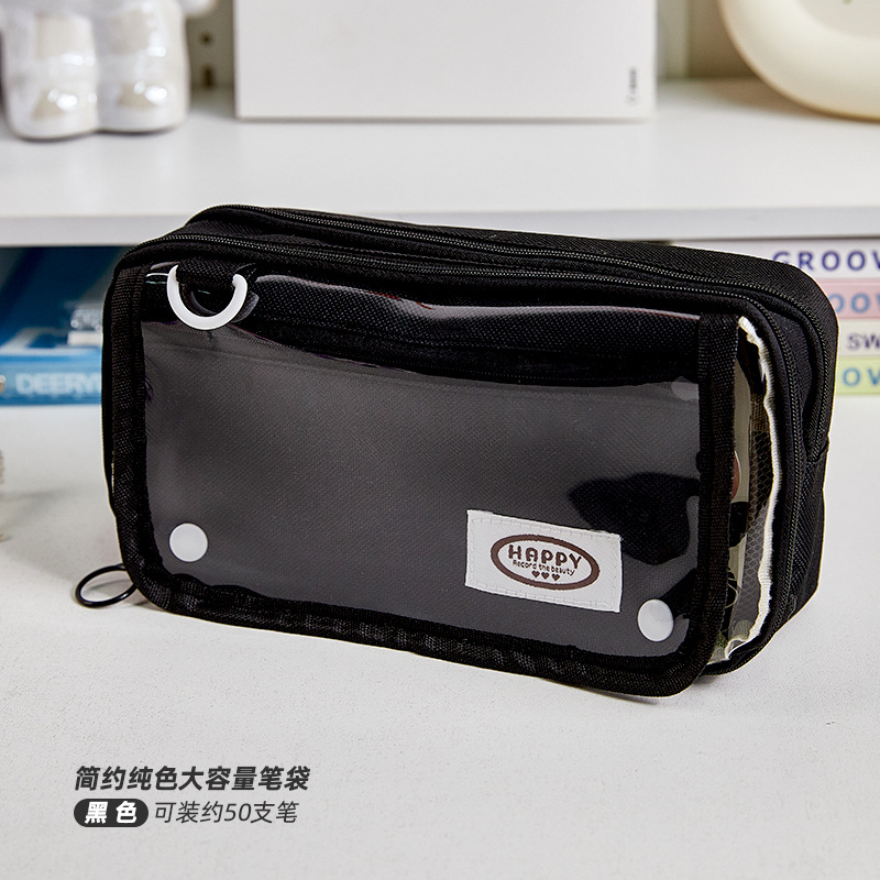 Simple color sólido de gran capacidad i persona dolor bolsas de lápiz estudiantes transparentes multicapa bolsa de papelería caja de lápiz