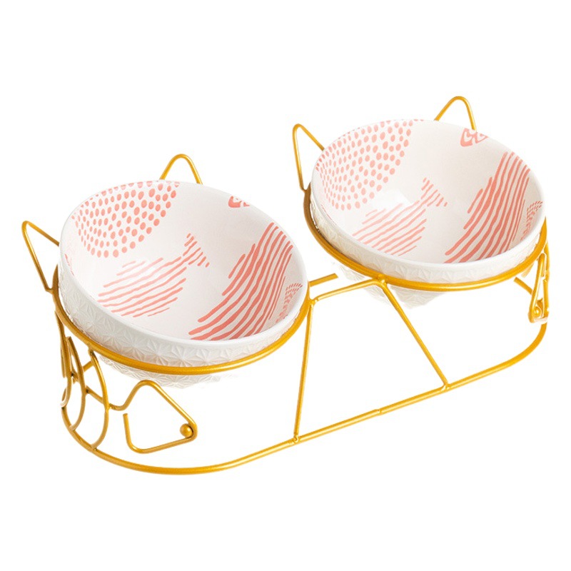 Pet gato tazón de cerámica doble tazón de protección columna cervical fijo inclinación antidetonante gato perro tazón de comida tazón de arroz tazón de comida para gatos tazón de agua