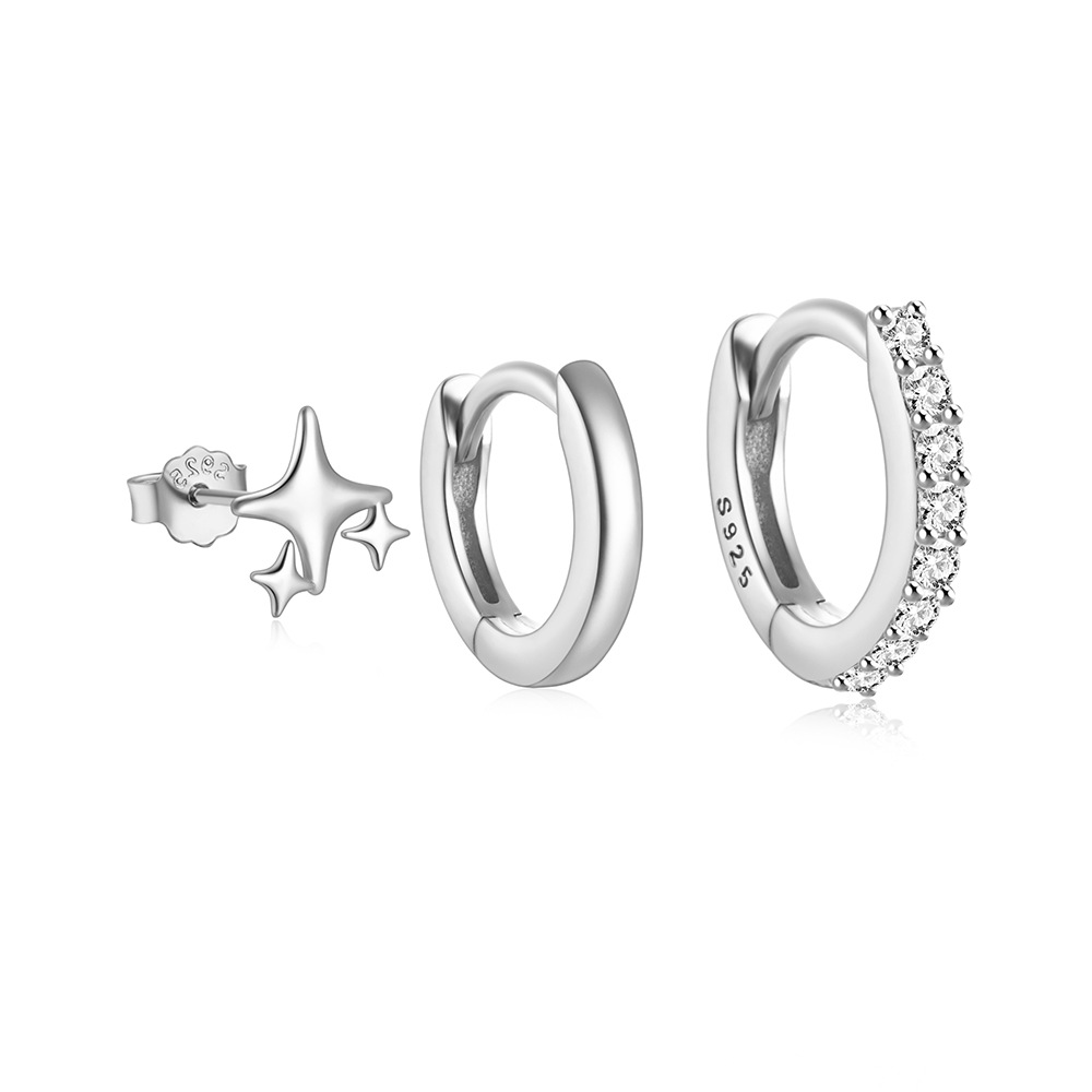 3g Weight Hoop Earrings, Ear Studs Classification 1 Set Quantity Daily Occasion 925 Sterling Silver Material Star, Butterfly Pattern Women's Gender Plating Design Simple Style Style 1 Set 925 Sterling Silver Star Butterfly Hoop Earrings Ear Studs 87