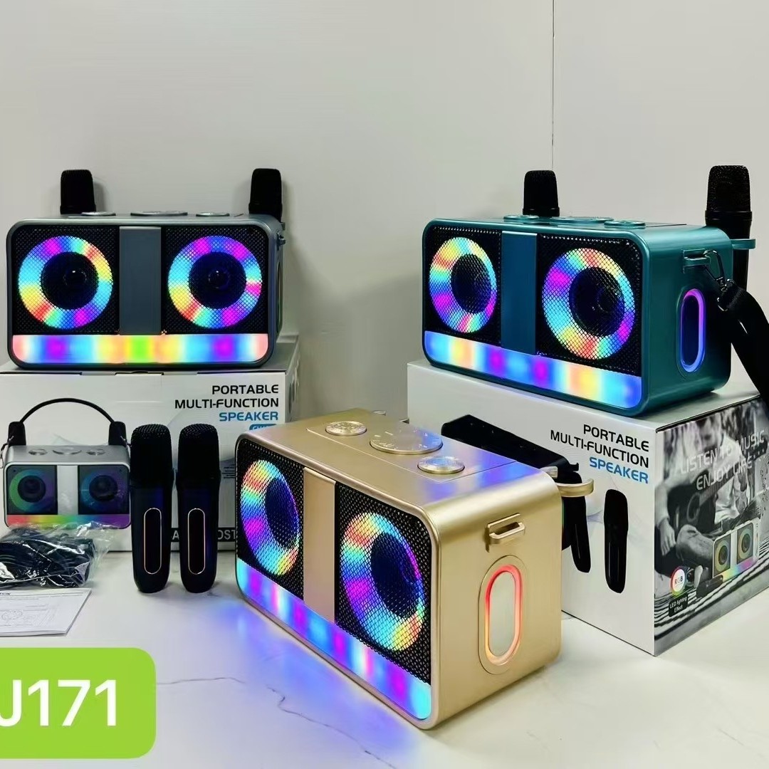 Foreign Trade J171 Dual Microphone Wireless Bluetooth Audio Microphone Home Ktv Set All-In-One Speaker Karaoke Machine