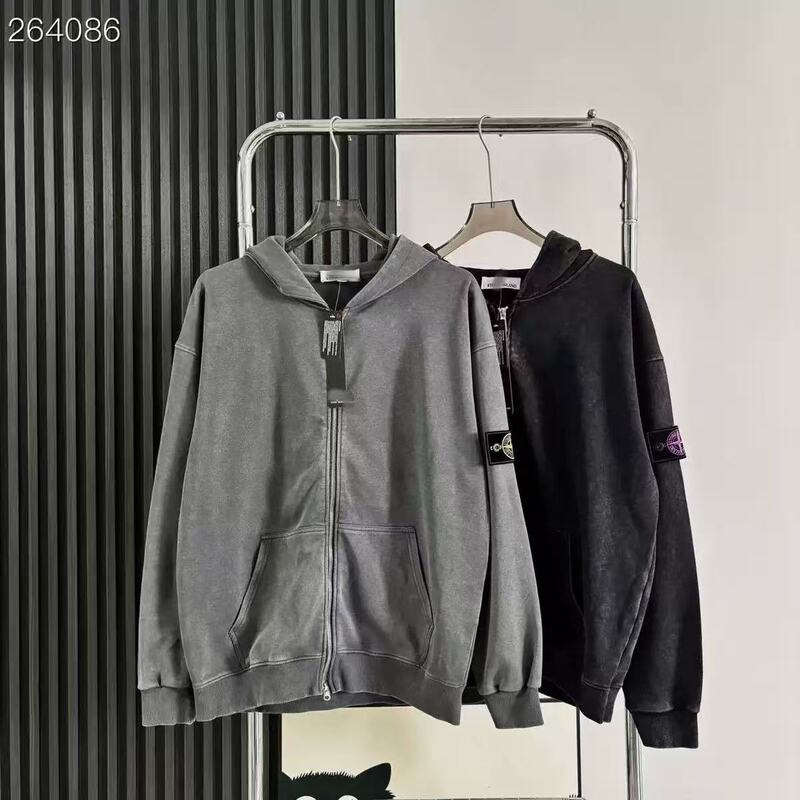Cross-Border Stone Stone Four-Way Island Classic Style Cardigan Sweatshirt Hoodie Washed Vintage Zipper Jacket for Men and Women Cross-Border Stone Stone Four-Way Island Classic Style Cardigan Sweatshirt Hoodie Washed Vintage Zipper Jacket for Men and Women