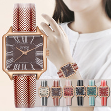 抖音同款复古女士小方表学生条纹皮带石英表现货初高中生学生腕表