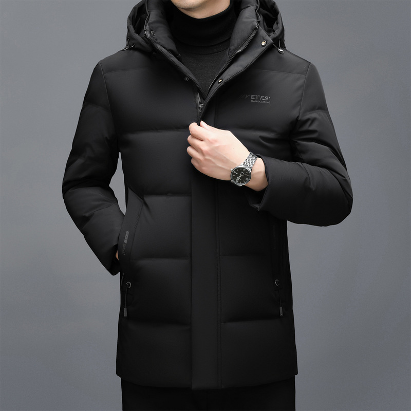2025 Winter Mid-Length down Jacket Parka for Middle-Aged Men, Loose Fit, Thickened Hooded Trendy Dad Coat