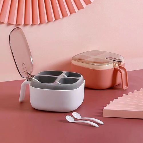 Kitchen supplies seasoning jar salt MSG seasoning box transparent seasoning box four-grid seasoning multi-grid with lid for home use