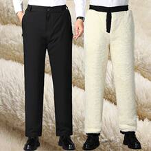 大男士棉裤加绒加厚西裤休闲裤中老年人棉裤男冬季保暖裤黑