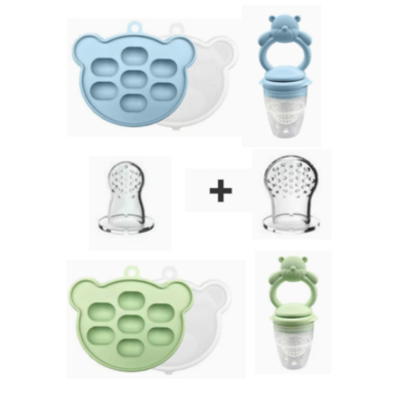 곰물린 음악(회색 파란색 + 진한 녹색) + 곰 먹이 아이스 트레이(회색 파란색 + 진한 녹색) + 메쉬 백(소형 + 대형)