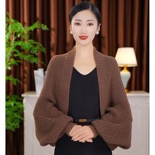 华夫格新款秋冬针织密织方格披肩保暖百搭时尚气质洋气开衫外搭