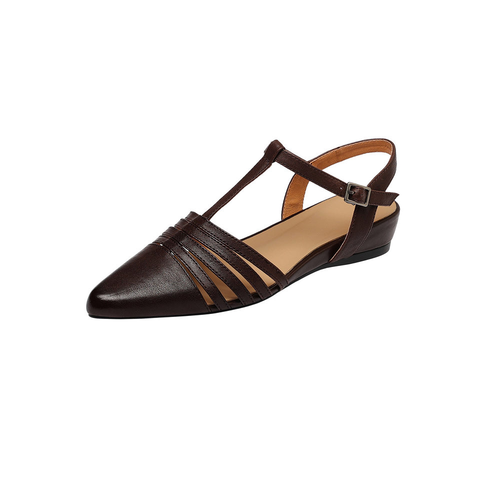 Sandal nữ hở mũi gót thấp 3 cm, quai dệt đinh tạo kiểu cổ điển — Sữa hạnh nhân chi tiết 30