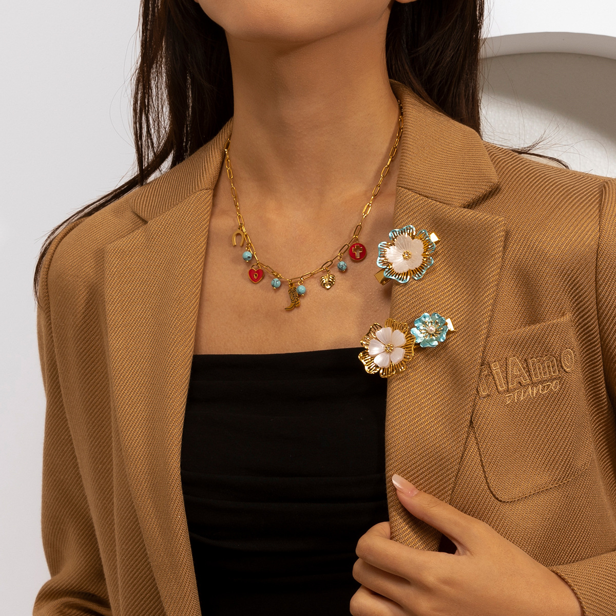 Collar de acero inoxidable para mujeres no se desvanece en otoño y invierno, conjunto de joyas de acero de titanio, venta caliente transfronteriza