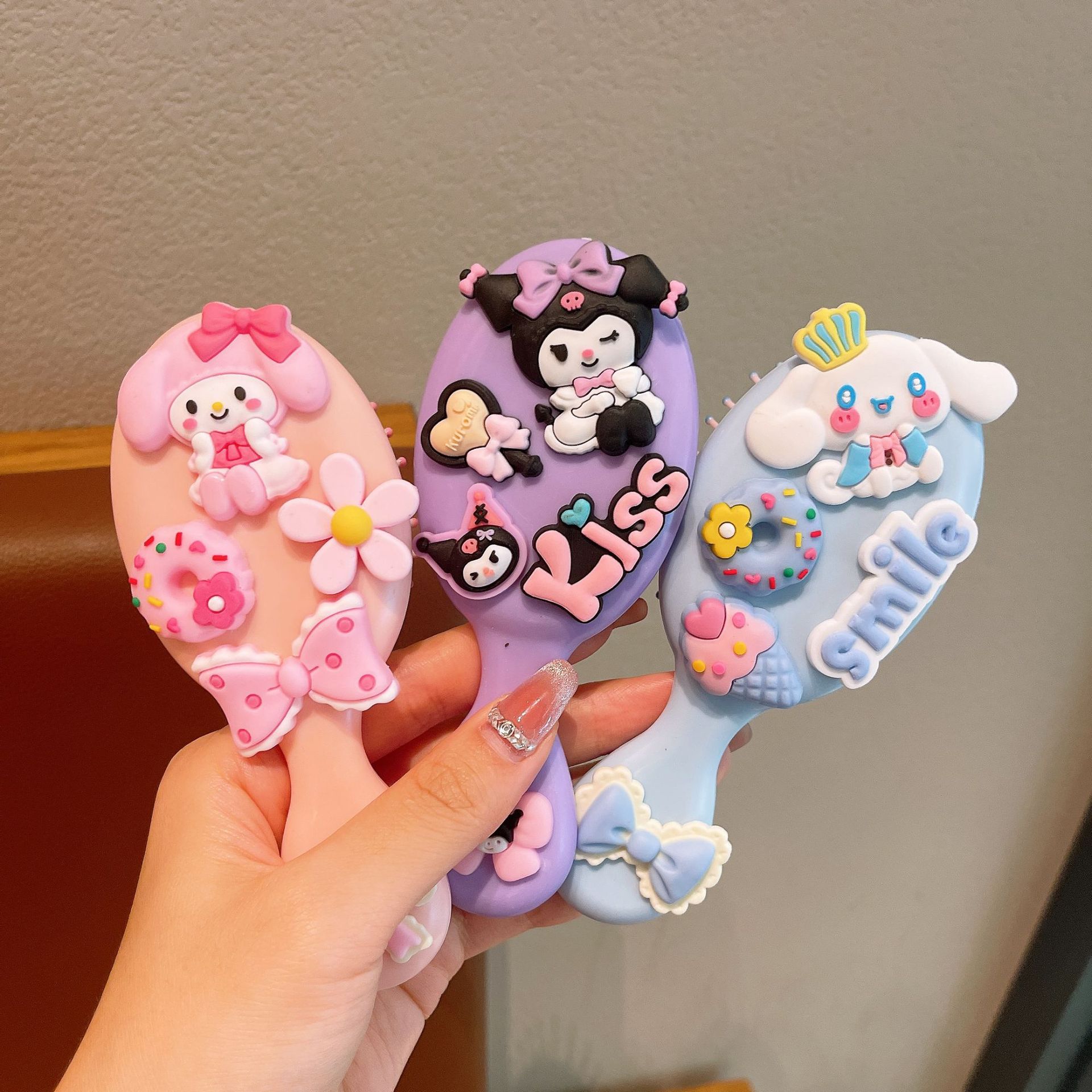 Lindo portátil con tapa plegable, peine de bolsa de aire plegable, masaje, peine pequeño, espejo, mini peine de colchón de aire portátil todo en uno, mujer