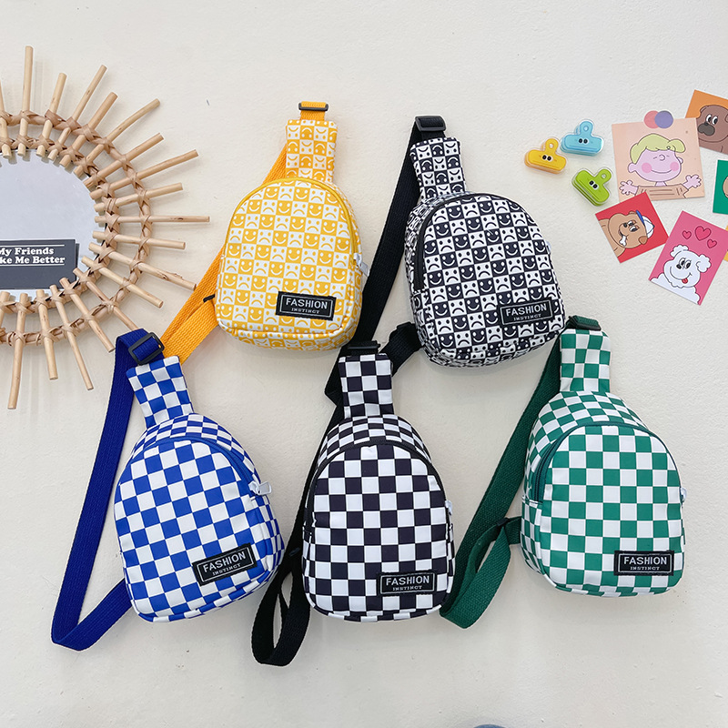 Boys chest bag Korean classic plaid children's waist bag sports trend brand children's shoulder bag casual small shoulder bag