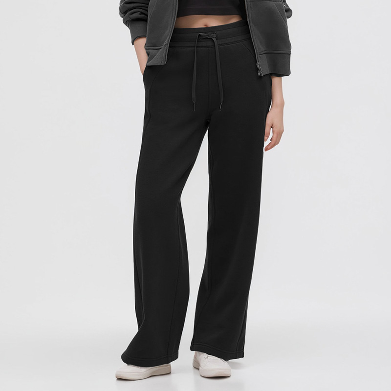 Autumn and Winter Women's Yoga New Sports Leisure High Waist Loose Drawstring Straight fleece-lined Warm Wide Leg Sweater Pants