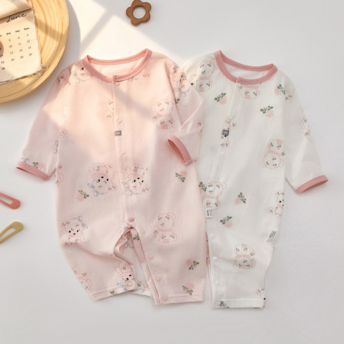 Baby jumpsuit type a pure cotton summer thin baby girl's clothing rompers boneless infant long-sleeved baby clothes