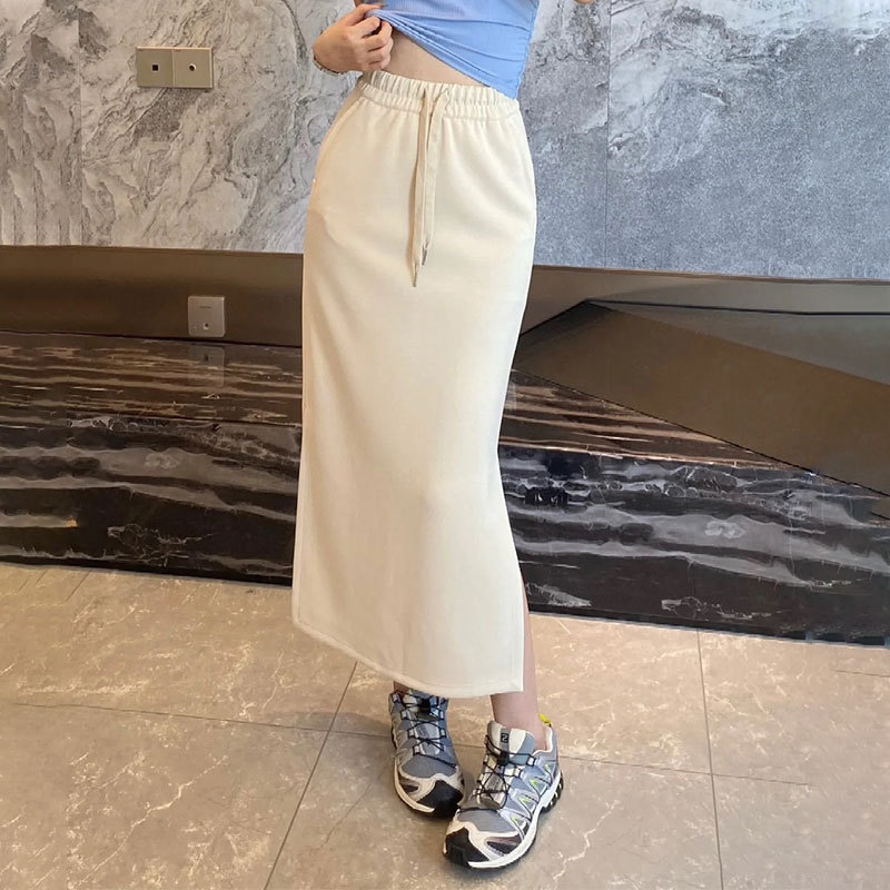 女士松紧腰长裙休闲运动半身裙秋冬lu同款健身服速干直筒裙|undefined