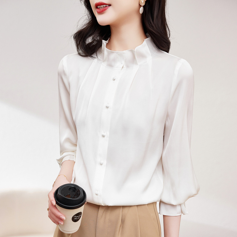 Hangzhou Heavyweight Silk Shirt for Women, Long-Sleeved, 2026 Spring New Style, High-End Slim-Fit Mulberry Silk Blouse Hangzhou Heavyweight Silk Shirt for Women, Long-Sleeved, 2026 Spring New Style, High-End Slim-Fit Mulberry Silk Blouse
