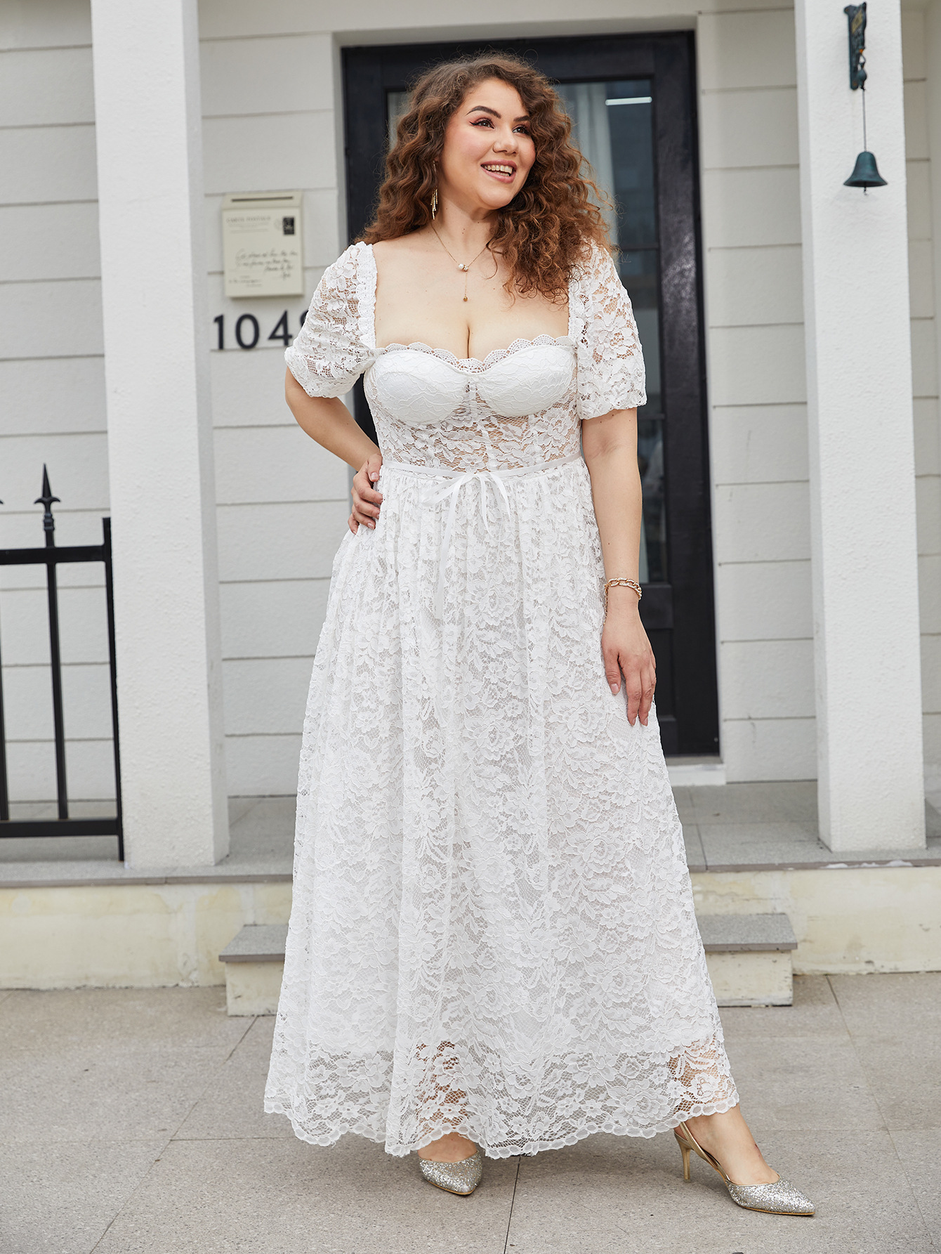 Vestidos de talla grande para comercio exterior europeo y americano, vestidos largos de Amazon, mangas abullonadas, vestidos de encaje europeos y americanos, vestidos de gala.