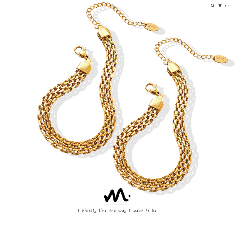 All-match fashion cool strap bracelet female European and American ins wind geometric titanium steel plated 18K gold hand jewelry wholesale E250