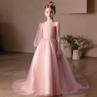 Off-Shoulder Children's Dress Princess Dress Simple New Style Big Children's Piano Performance Tutu Skirt Girls Violin Performance Dress