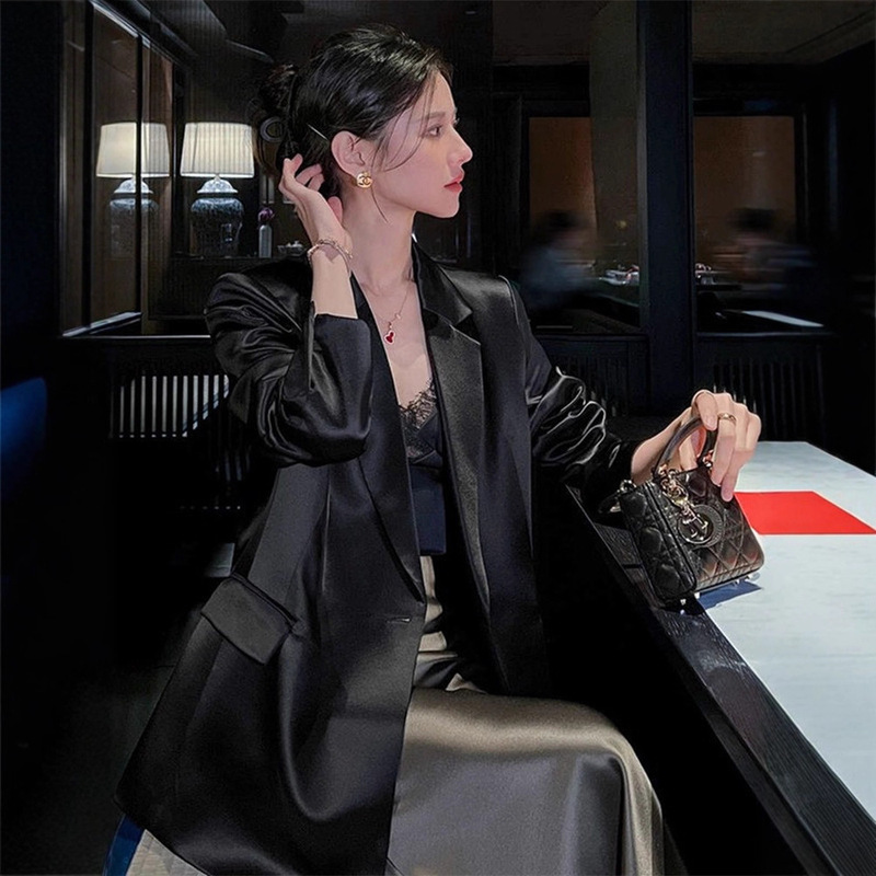 Acetate Satin Small Suit Jacket for Women Spring and Summer High-End Long-Sleeved Thin Silky Casual Sun Protection Suit Top