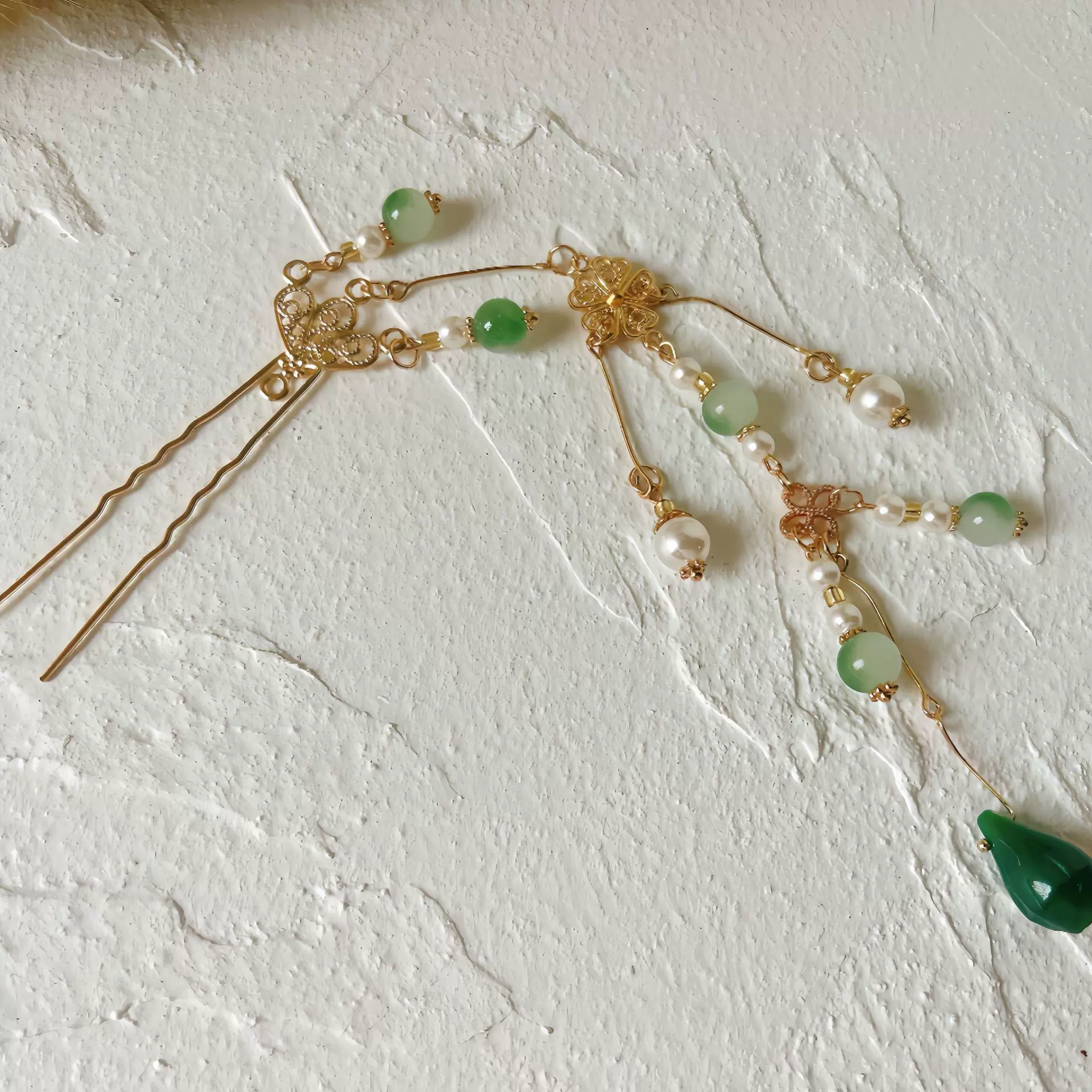 复古汉服发钗盘发神器宫廷风U型流苏女步摇发簪 琉璃新中式感高级