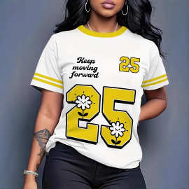 条纹数字印花夏季新款欧美外贸休闲百搭时尚潮流休闲舒适短袖圆领