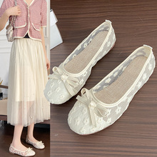 韩版仙女风平底浅口时尚渔夫鞋2024透气新款网红蕾丝黑色单鞋女