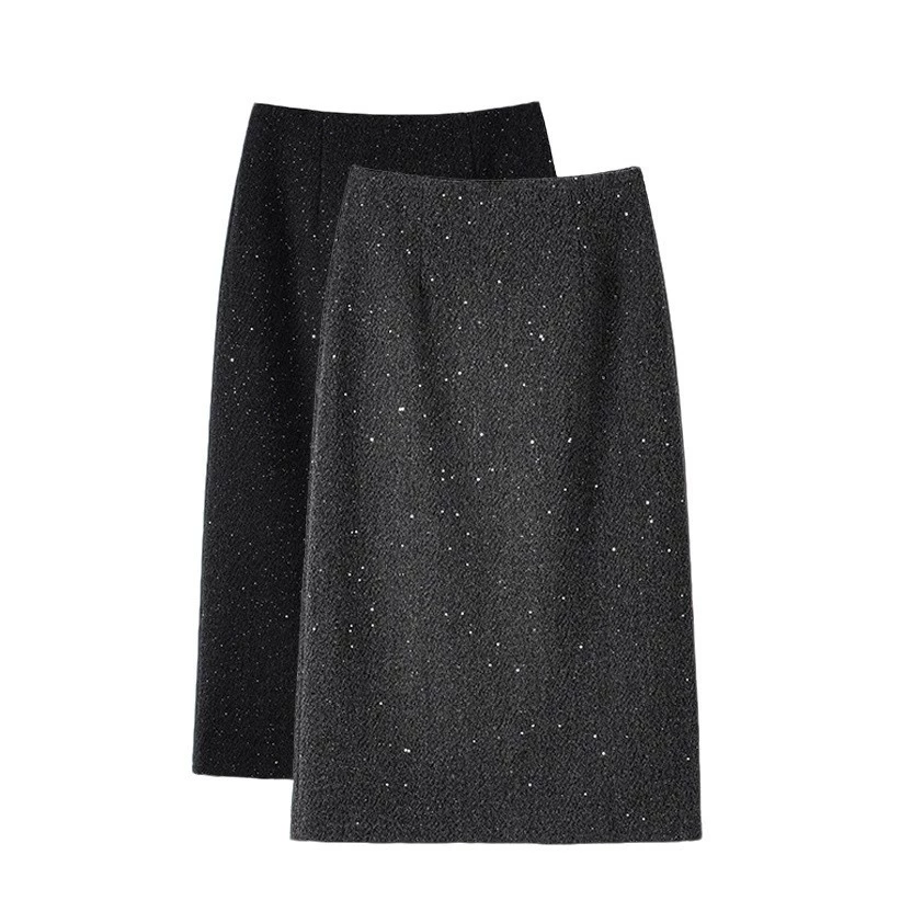 Новая осенне-зимняя юбка средней длины из шерсти с пайетками от Miaoxiaer для женщин, облегающая юбка из шерсти с пайетками, элегантная юбка