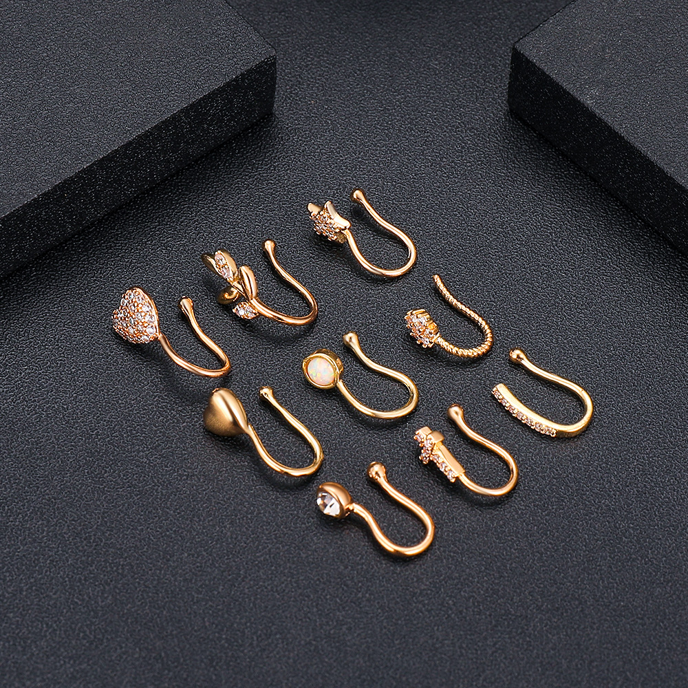 Fashion Simple Style Geometric Copper Plating Zircon Nose Ring Nose studs