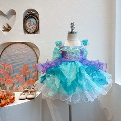 女童美人魚洛麗塔連衣裙閃閃亮片超美蓬蓬公主裙生日禮服人魚姬裙