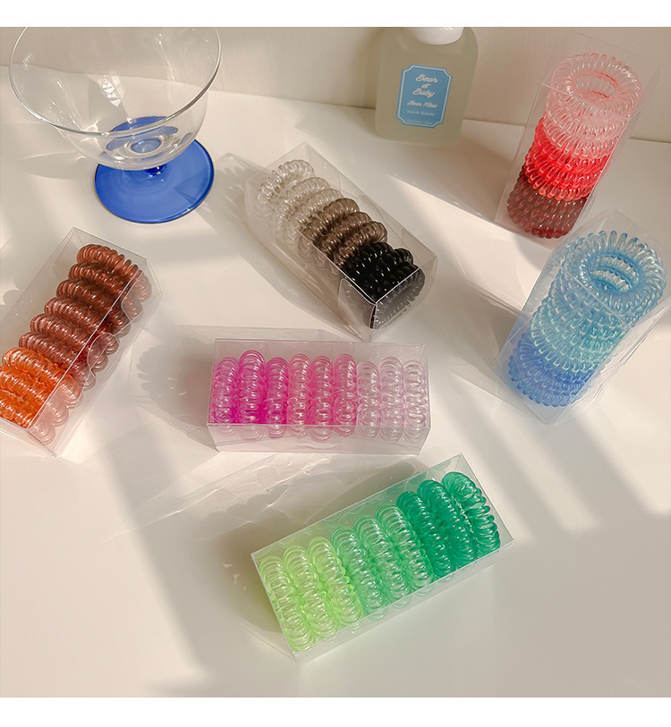 9-teiliges Set Transparente Spiral-Haargummis für Mädchen, Elastische Telefonkabel-Haarbänder, Süße Tägliche Pferdeschwanzhalter, Gummi-Haarbänder – Detail 5