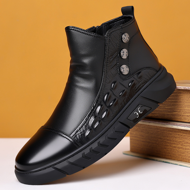 Casual Martin Boots for Men 2026 Spring and Autumn New Fashion Trendy Men's High-Top Waterproof Non-Slip Wear-Resistant Black Leather Boots